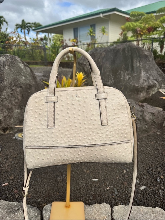 kate spade Handbags - Kate Spade New York Ostrich Embossed Leather Satchel Crossbody Ivory Cream 2015